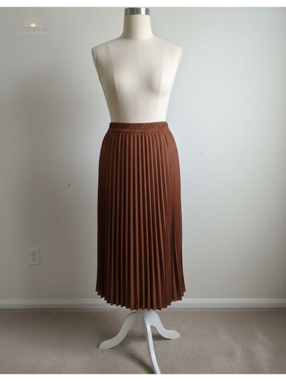 Plus Size Pleated A-Line Midi Skirt High Waist Flowy Casual